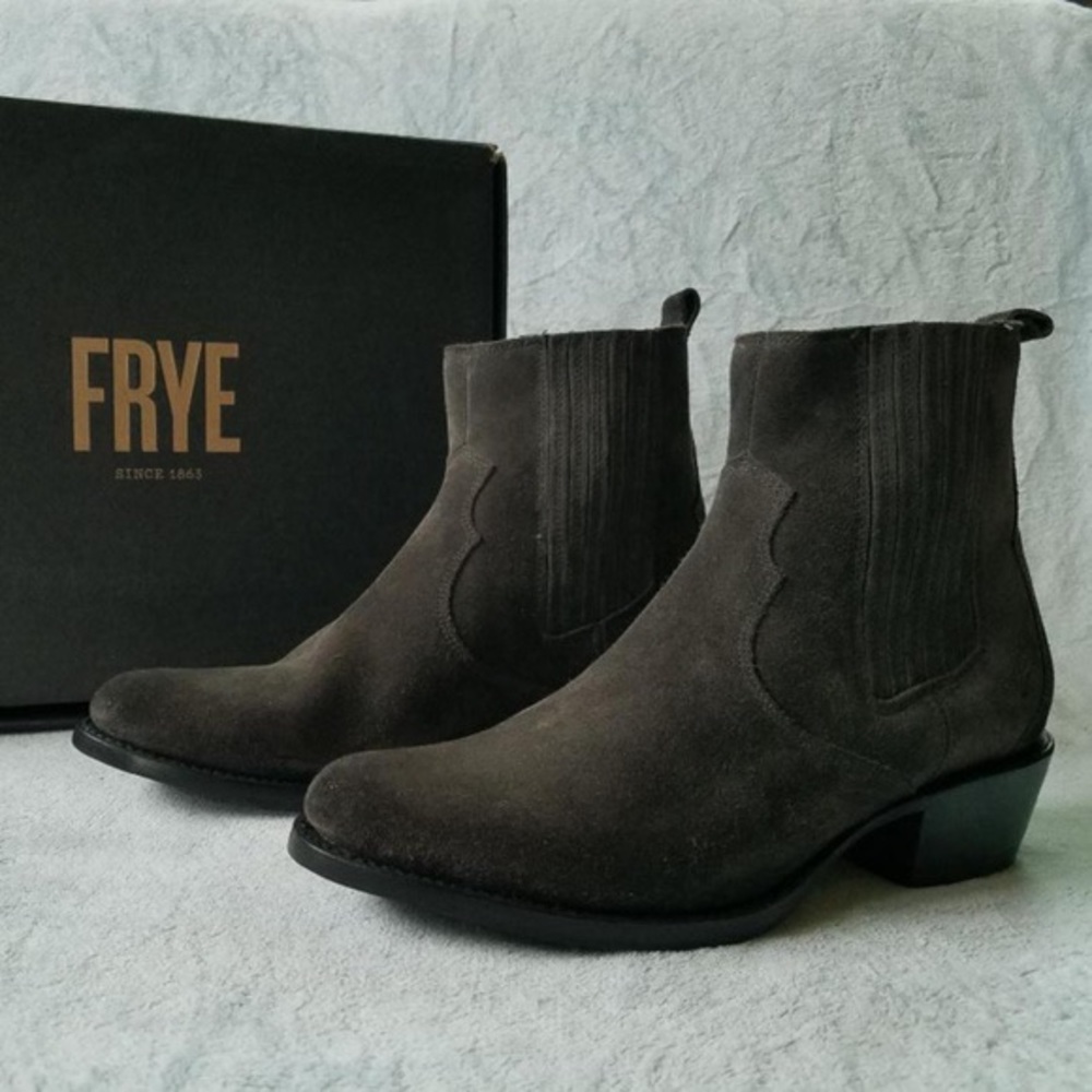 Frye Diana Chelsea Suede Slip-on Bootie Suede/Leather Grigio MSRP $298